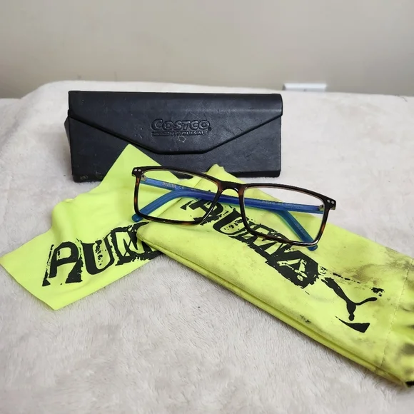 Puma Brown and Blue Men's Prescription Eyeglass Frames with Carrying Cases - Picture 2 of 16